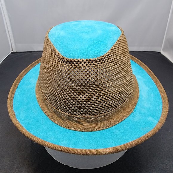 Ashbury Ace Fedora Tan Mesh w/ Blue Suede - American Hat Makers MED/LG - RARE main image 5